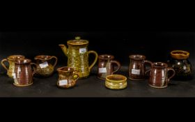 Ten Items of Brown Glazed Stoneware Art Pottery comprising tea pot, signed Knight's, Tintagel.