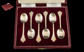 Sterling Silver Box of ( 6 ) Matching Small Spoons, In Original Red Box.