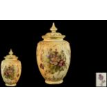 Royal Worcester - Hand Painted Blush Ivory Lidded Pot Pourri,