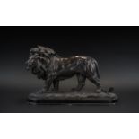 Large and Impressive Bronzed Lion. Large Lion on Wooden Plinth. Realistically Modelled.
