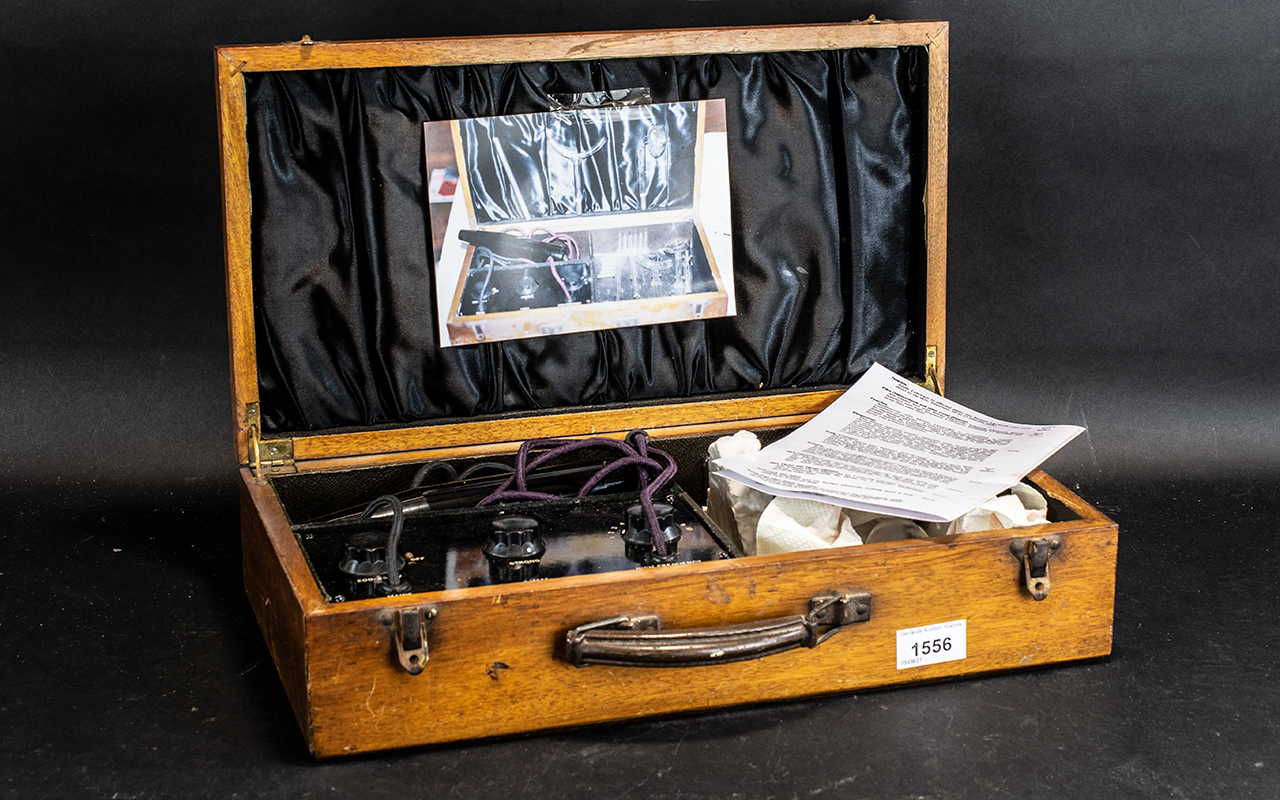 Early 20th Century Violet Ray High Frequency Apparatus, housed in a satin lined wooden box,