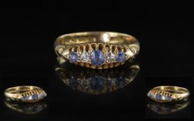 Antique Period - Nice Quality 18ct Gold 5 Stone Diamond and Sapphire Set Ring - Gallery Setting.