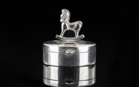Novelty Silver Pill Box with a Rocking Horse to Top. Nice Quality Throughout, Full Silver Hallmark.