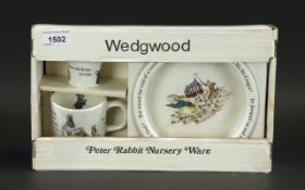 Wedgwood Peter Rabbit Nursery Ware Boxed Set to include a bowl, plate, egg cup, and tea cup.