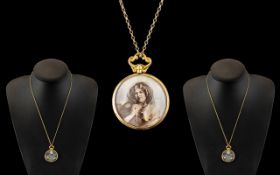 Antique Period Attractive 9ct Gold Mounted Double Locket Pendant - Attached to a 9ct Gold Chain.