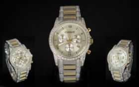 Ingersoll - Swiss Made Diamond Set Two Tone Gold Plated and Steel Chronograph Gents Wrist Watch.