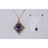 Mid - Victorian Superb 15ct Gold Amethyst and Black Seed Pearl Set Pendant Drop of Exquisite Form /