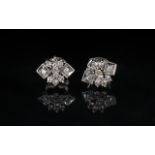 18ct White Gold - Attractive Pair of Diamond Set Earrings - Contempory Design,