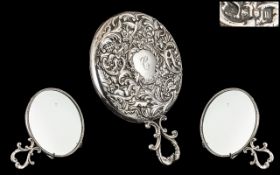 Edwardian Stunning Quality and Superior Ladies Embossed Sterling Silver Round Hand Mirror with