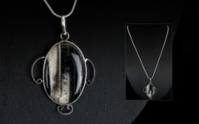 Scottish Agate & Silver Pendant Suspended on Silver Chain. Lovely Celtic Design.