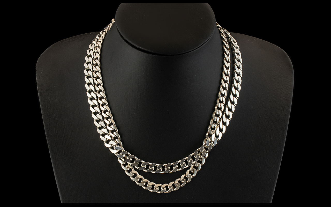 A Fine Quality Vintage Pair of Sterling Silver Curb Necklaces ( Solid ) with Excellent Clasps.