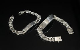 A Vintage Fine Pair of Sterling Silver I.D Bracelets - Curb Design.