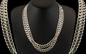 A Fine Pair of Solid and Heavy Sterling Silver Vintage Curb Design Necklaces. Both with Excellent