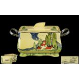 Art Deco Period - 1930's Twin Handle Hand Painted Large Rectangular Shaped Lidded Biscuit Jar '