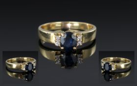 Ladies 14ct Gold Contemporary Diamond and Sapphire Set Dress Ring. Marked 585 to Interior of Shank.
