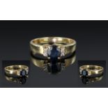 Ladies 14ct Gold Contemporary Diamond and Sapphire Set Dress Ring. Marked 585 to Interior of Shank.