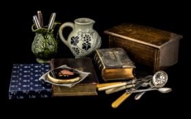 Box of Collectibles & Ephemera, comprising an antique Book of Common Prayer in a leather bound cover