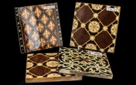 Four Pugin Style Antique Pottery Tiles, c1860s, makers - E. Smith & Co.,Coalville, M.E. & Co, and