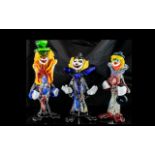 Three Murano Glass Clown Figures measuring 24 and 20 cms in height.