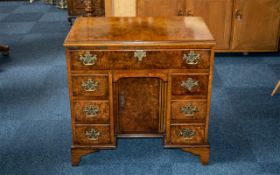 Fine Quality Edwardian Small Queen Anne Style Kneehole Desk with a bank of three drawers down each