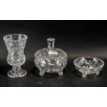 A Waterford Irish Crystal Lidded Trinket Pot and small dish. Both with original labels.