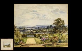 Conrad Hector Rafaele Carelli 1869-1956 Titled English Summer Garden Landscape with Hills and Fields