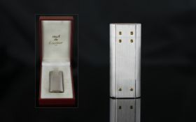 Cartier - Paris Brushed Steel and Gold Cigarette Lighter. Ref No 49582. With Original Cartier Box.