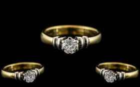 18ct Two Tone Gold Contemporary Design Single Stone Diamond Ring. Full Hallmark for 750 - 18ct.