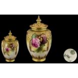 Royal Worcester Hand Painted Lidded Pot Pourri, Excellent Proportions ' Roses ' Stillife,