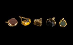 Victorian Period 1837 - 1900 Excellent Collection of Stone Set 9ct Gold Swivel Fobs ( 5 ) In