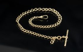 Victorian Period 18ct Gold Albert Watch Chain with T-Bar. Marked 18ct.