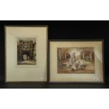 Watercolour Drawing of Girls Dancing Around a Fountain, monogrammed AKJ, framed and glazed,