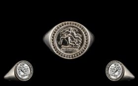 Gents Silver Signet Ring. Silver Ring, Size U. An Attractive Ring, Stamped Silver. Please See Photo.