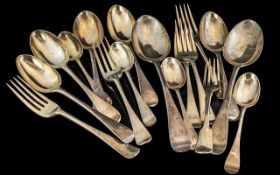 Victorian Period Seventeen Piece Part Set of Sterling Silver Flatware comprising two tablespoons,