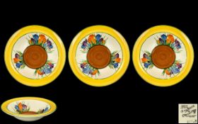 Clarice Cliff 1930's Hand Painted Trio of Small Dishes ( 3 ) ' Bizarre Range ' - Crocus Design.