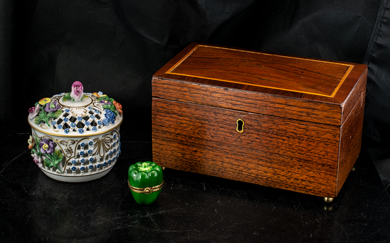 A Mahogany Tea Caddy twin compartments of typical form,
