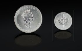 Canadian Maple Leaf Silver 5 Dollar - Date 1992. 1 oz Fine Silver Purity .999, Mint Condition.