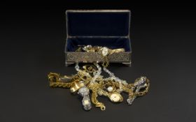 Collection of Costume Jewellery & Watches, housed in a silver tone embossed box,