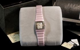 Rado Ladies Pink Ceramic Wristwatch with Diamond Borders, Model ( Jubilee ) Diamond Certificate De.