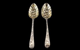 George III Pair of Quality Sterling Silver Matched Berry - Serving Spoons.