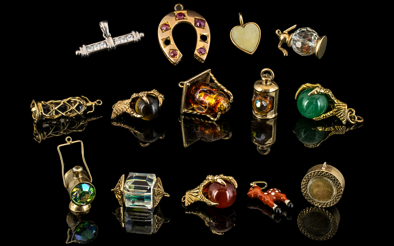 An Excellent Collection of Assorted Vintage and Antique Period 9ct Gold Charms ( 14 ) In Total.