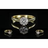 18ct Yellow Gold - Attractive Single Stone Diamond Set Ring. Full Hallmark to Interior of Shank.