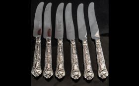 Kings Pattern ( 6 ) x Silver Handles Tea Knives. Hallmarked for Silver. Measures Approx 6.