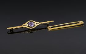 Antique Period Attractive 15ct Gold, Amethyst and Seed Pearl Set Brooch,