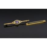 Antique Period Attractive 15ct Gold, Amethyst and Seed Pearl Set Brooch,