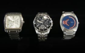 A Trio of Gents Stainless Steel Wrist Watches. All As New Condition, Various Brands.