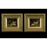 Pair of Small Paintings on Panel Depicting Sheep and Lambs in a barn setting, signed A.