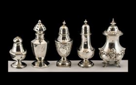 A Small Collection of Antique Period Sterling Silver Pepperettes All of Small Proportions and