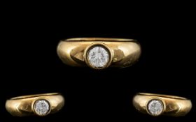 18ct Yellow Gold - Superb Single Stone Pave Set Diamond Ring. The Round Brilliant Cut Diamond of Top