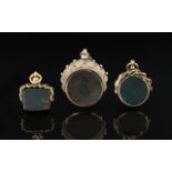 Edwardian Period 1902 - 1910 Trio of Excellent Stone Set 9ct Gold Ornate Swivel Fobs,